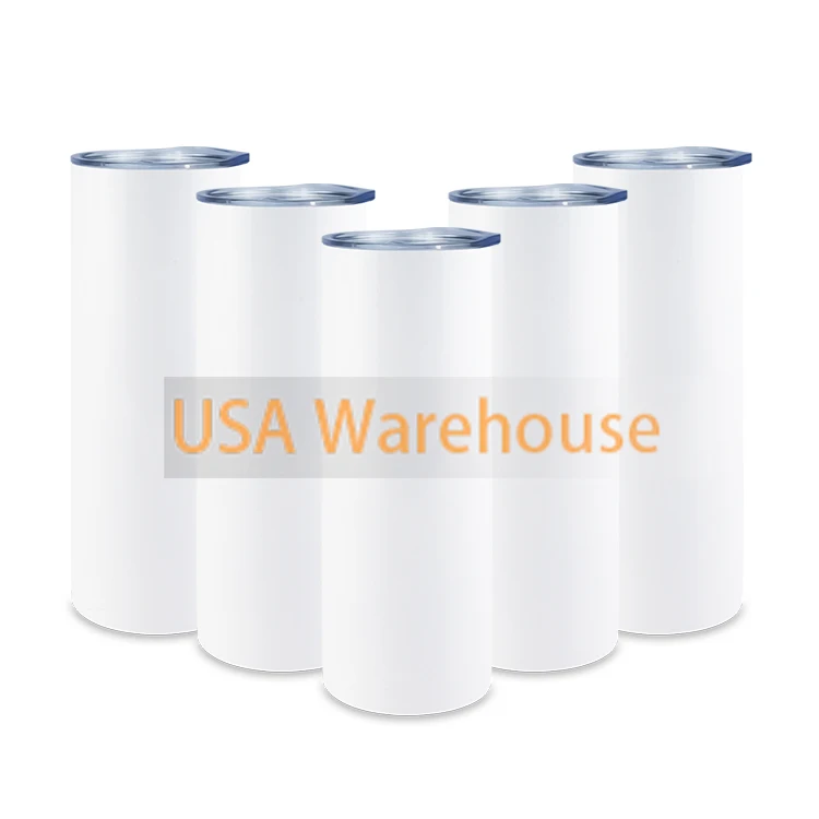 

Straight Sublimation Blanks USA warehouse 20oz White Stainless Steel Tumblers With Straws