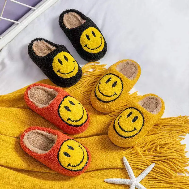 

CIXI AIDA Wholesale kids cute smile face pattern smiley slipper large size ladies winter indoor flat warm house for kids slipper, As picture