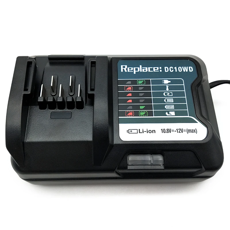 

hot selling replace makitas 10.8V 12V BL1015 lithium ion battery charger for DC10WD BL1016 BL1021B BL1041B, Black