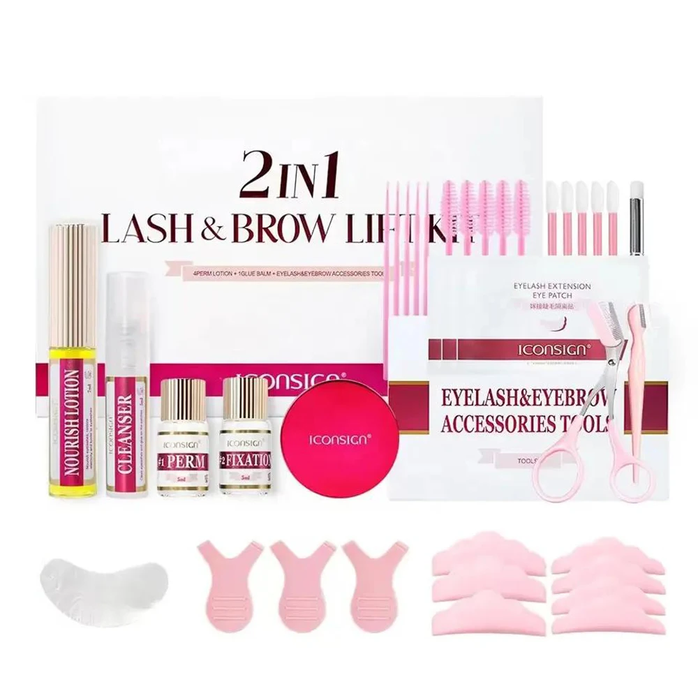 

2 in 1Icosign brow lift kit logo brow lamination and lash lift kit with glue balm