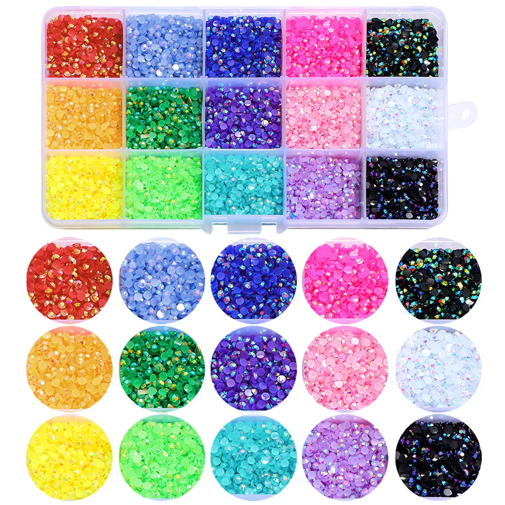

15000pcs 3mm AB Jelly Nail Rhinestones Resin Flat Back Colorful rhinestone kits nail art sampler