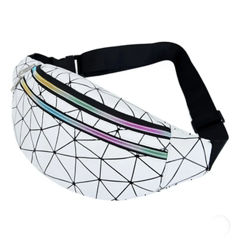 

Custom Colorful PU Women Glitter Geometric Waist Packs Laser Chest Phone Pouch Gifts Fanny Pack Female Belt Waist Bag