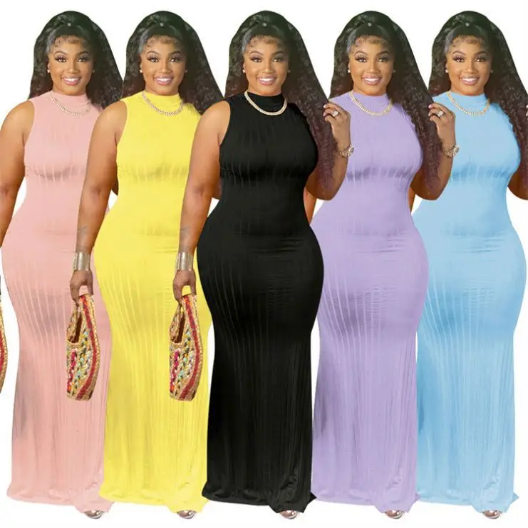 

MISS Newest Sleeveless Open Back Rib Knitted Summer 2021 Black Elegant Maxi Long Night Dresses For Woman