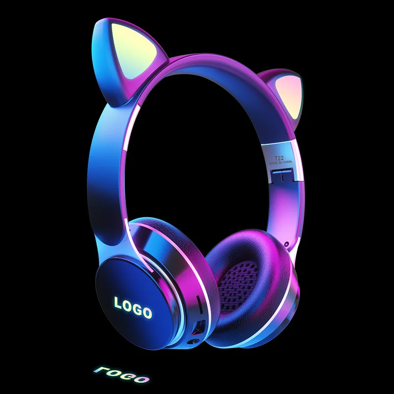 

T22 Cute RGB cat ear wireless stereo wire earphone wired gaming child cat kids headset headphones bluetooth noise cancelling