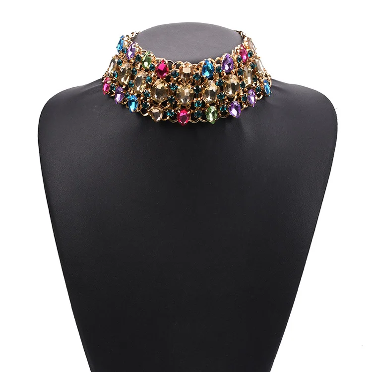 

Fashion classic vintage big statement full diamond crystal rhinestone water drops wedding jewelry choker necklaces for women, 3 colors