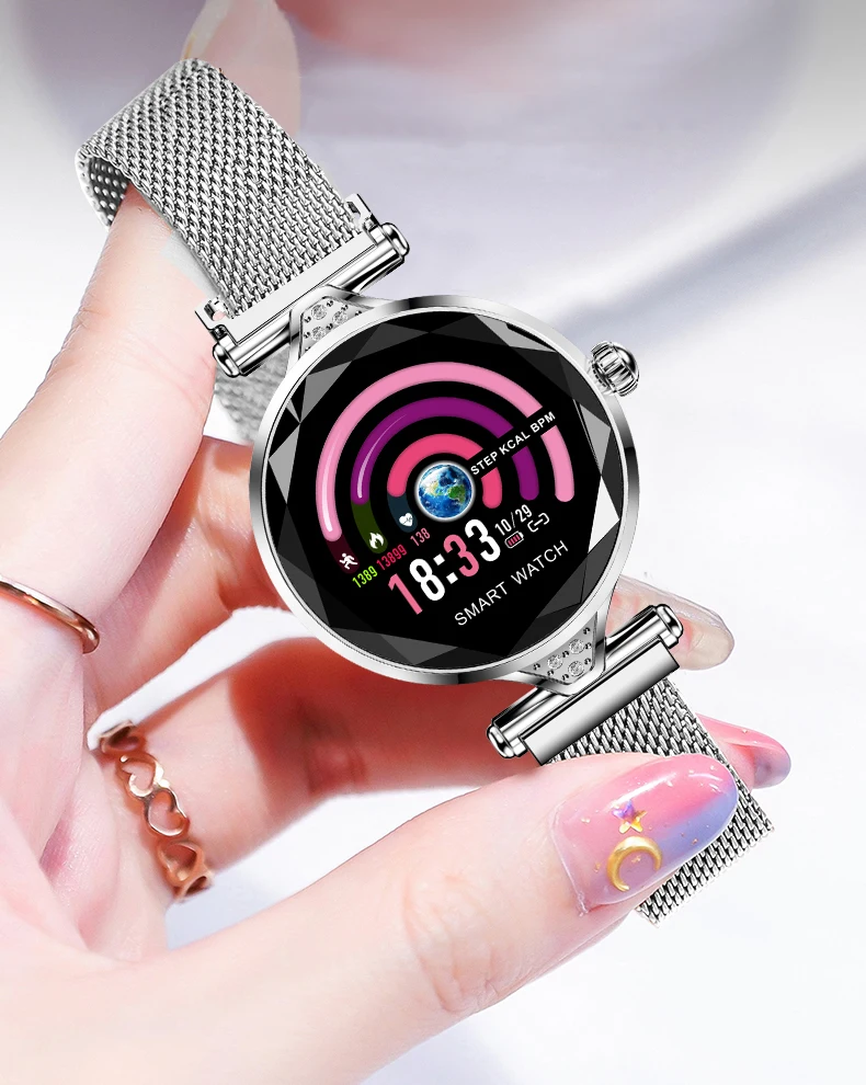 

2019 New Design Best quality heart rate monitor fashion luxury women h1 smartwatch, Blue,gold,silver,violet