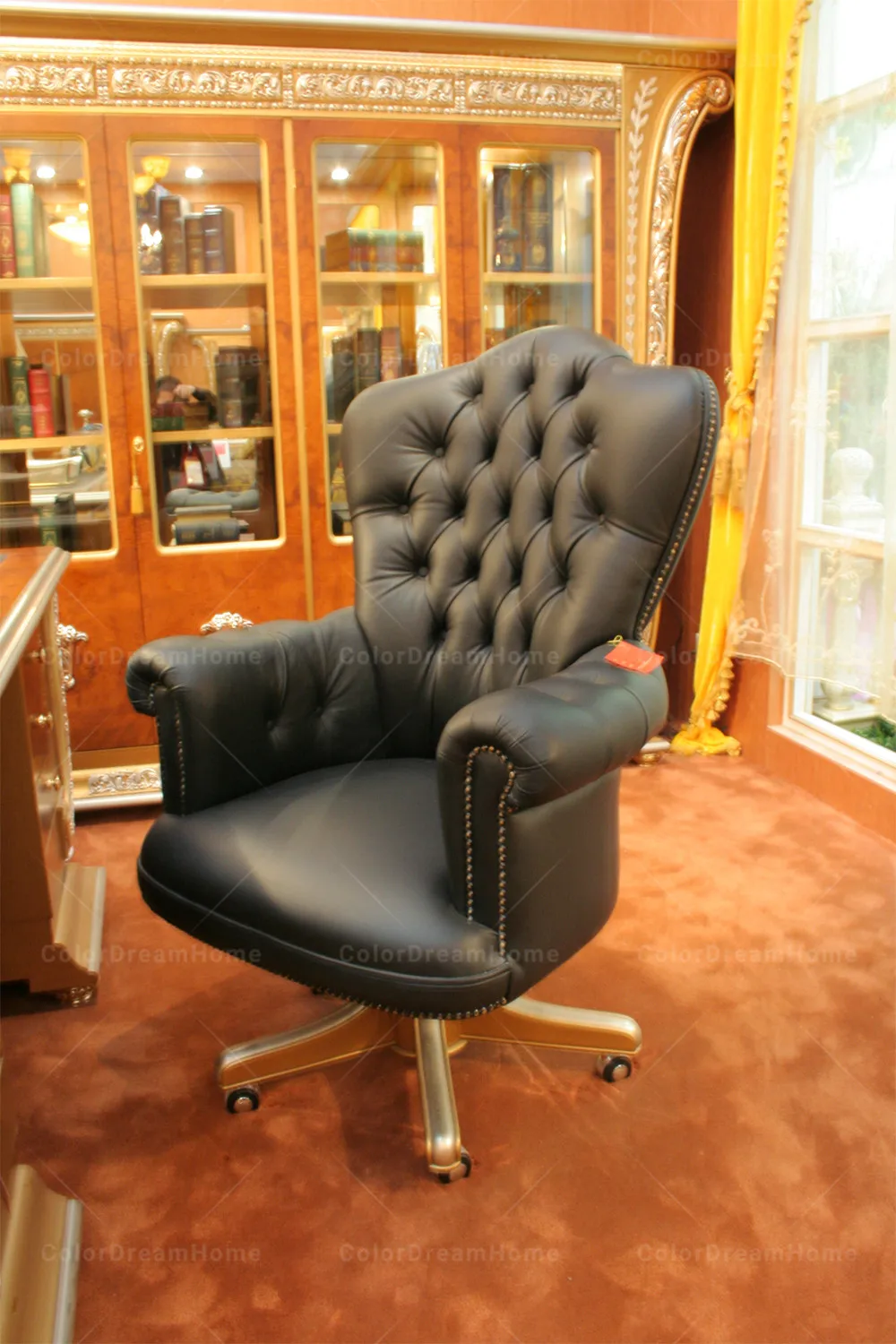 Classic Luxury Black Leather Office Swivel Chair For Office Furniture