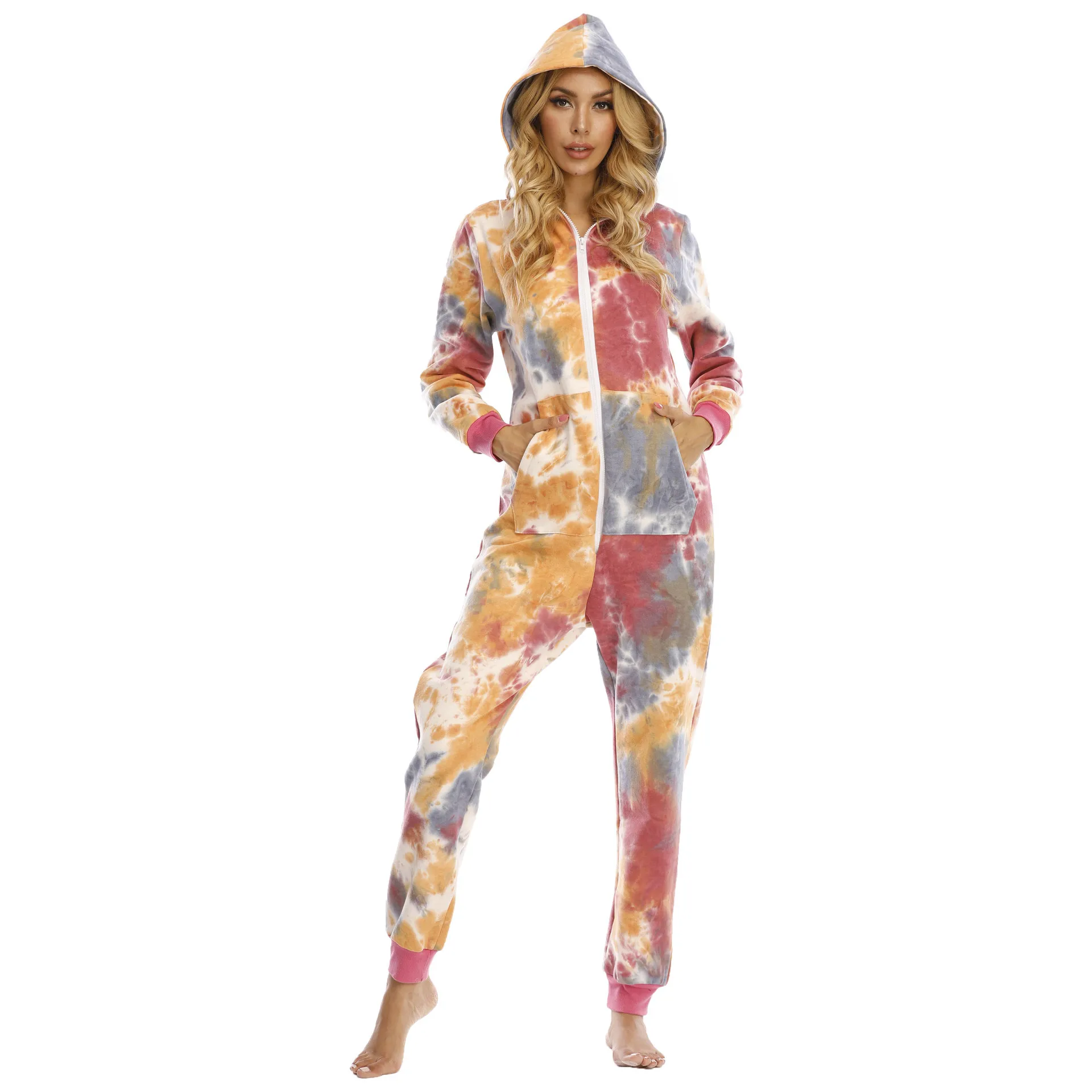 

China customized products wholesale women onesie pajamas long sleeve print tie dye winter sleepwear for women, Picture show and custom