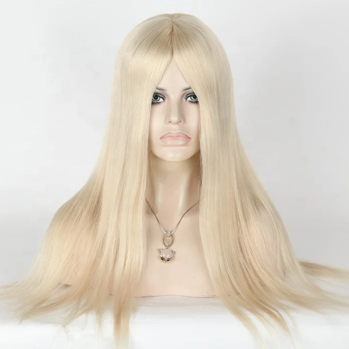 

Stock Glueless Cap White Color Hair Wig , Blonde Human Hair Silk Base Wigs for White Women