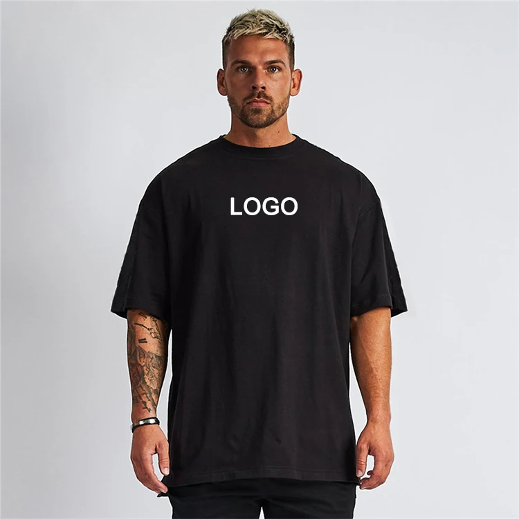 

Wholesale summer plus size pure color blank loose bodybuilding fitness short sleeved T-shirt