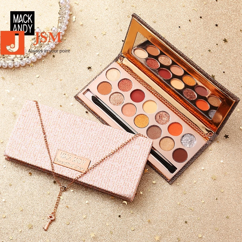 

MACK ANDY 15 Color Glitter Matte Eyeshadow Palette Hang Bag Shape Eyeshadow with a Gold color Key Deorate