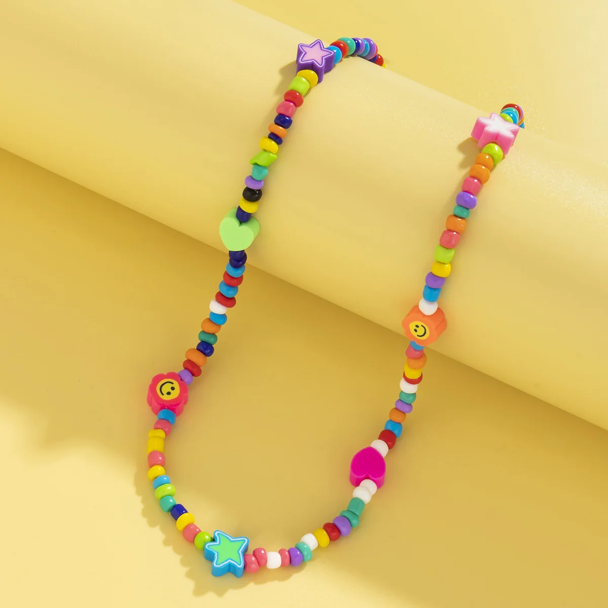 

Holiday Style Smile Peach Heart Necklace for Women Rice Beads Vintage Color Fashion 2000S Aesthetic Party Gift Y2K Jewelry
