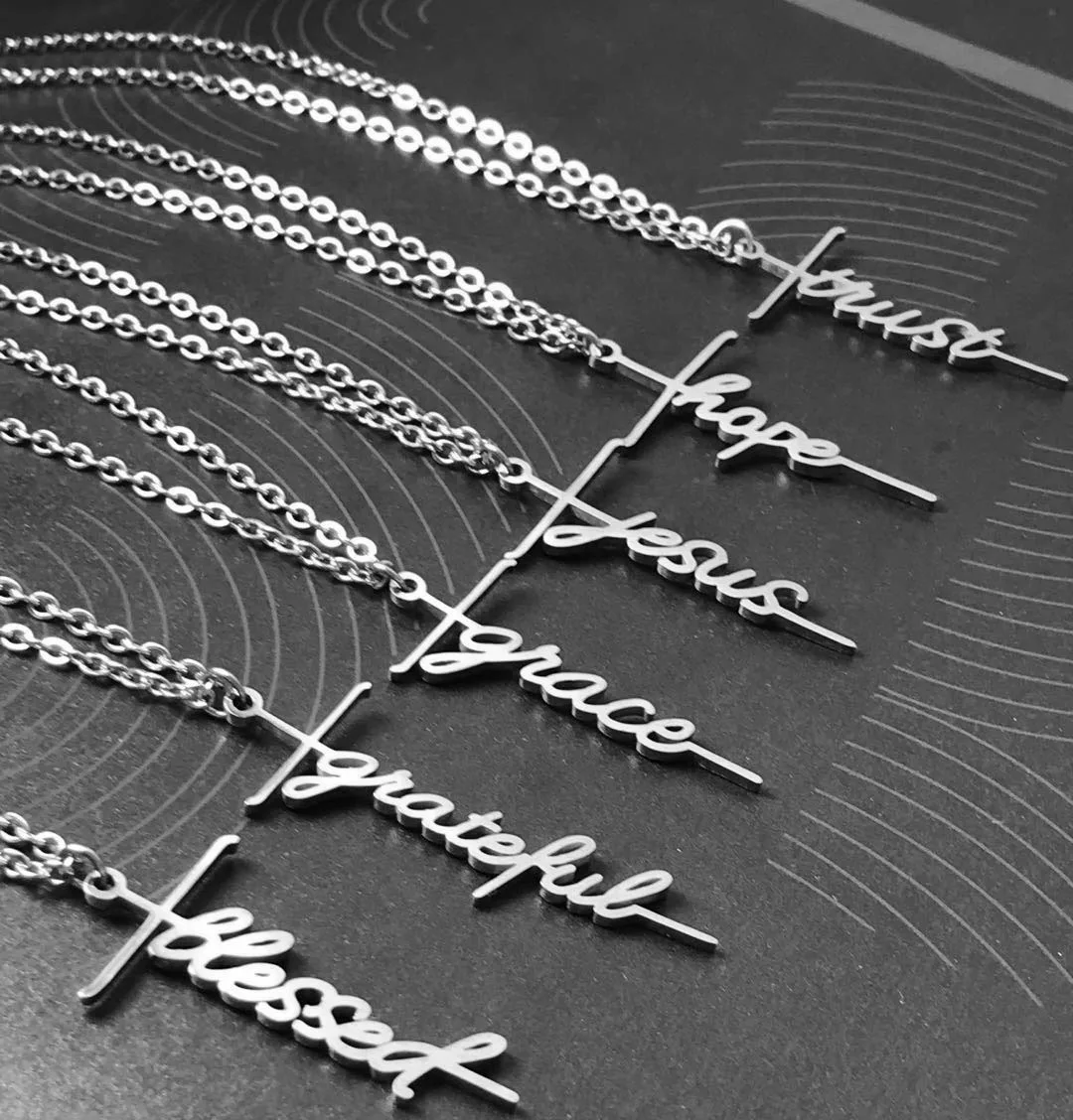 

Stainless Steel necklace for Men and Women Inspirational phrase Titanium steel Necklaces, Picture shows