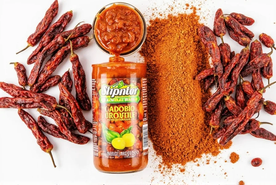 Various forms of chipotle peppers including dried whole peppers, canned in adobo sauce, and ground chipotle powder