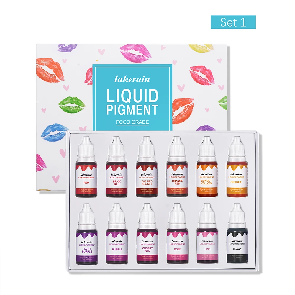 

2020 New Arrival lakerain 24 Colors 12 Bottles A Set Food Additives Liquid Pigment for Lip Gloss