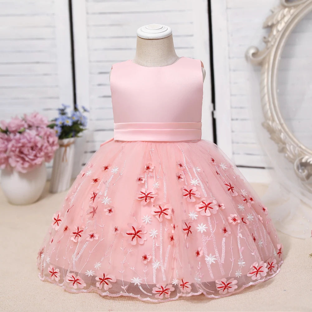 

Elegant Pink Flower Girls Dress For Wedding Lovlely Dress For Little Girls Baptism 3 Years Old Children Birthday Party Dress