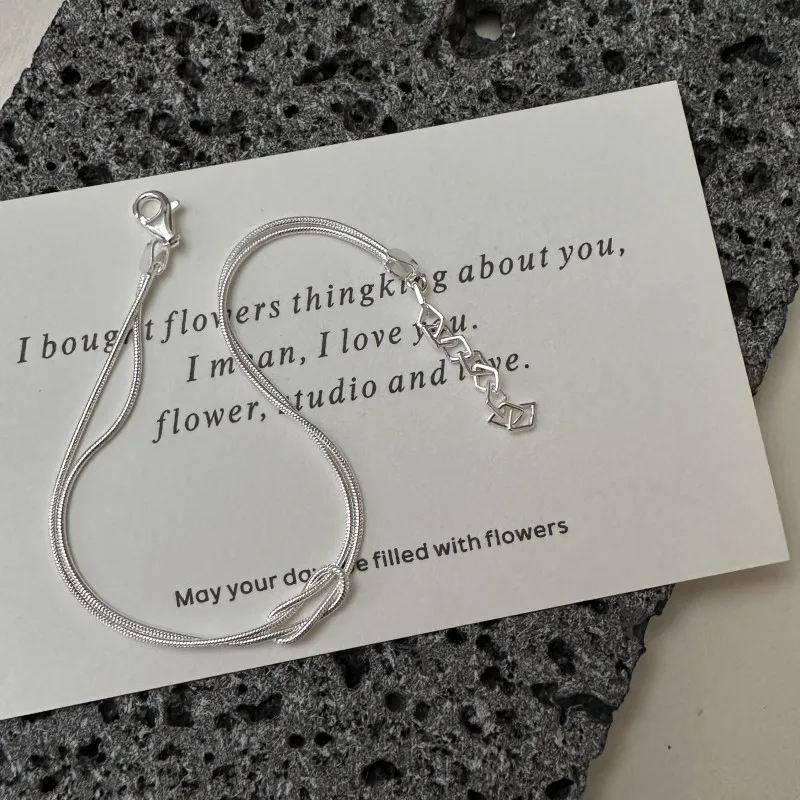 Vintage 925 Sterling Silver Double Layer Knot Shape Snake Chain Bracelet for Women Jewelry Gifts