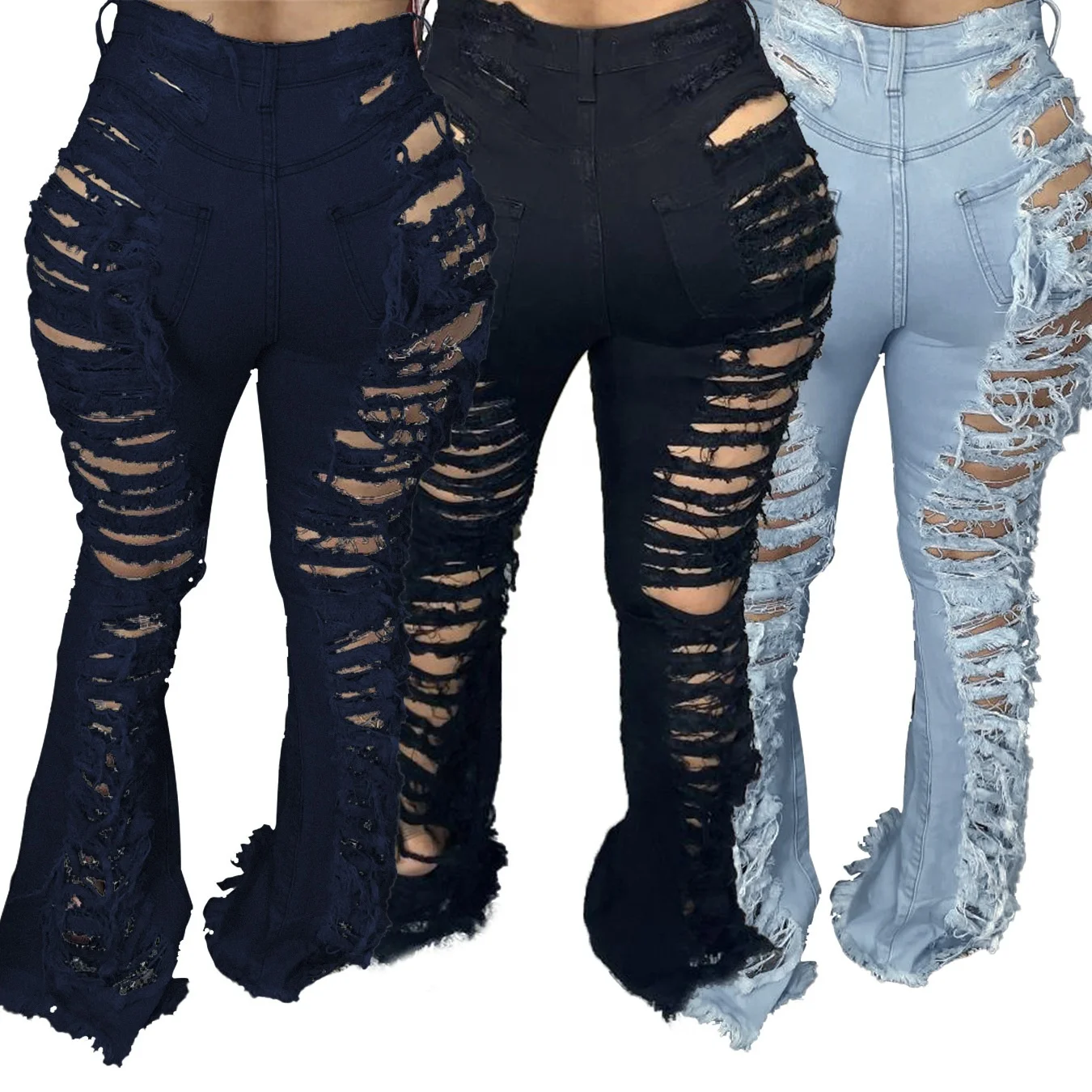 

YD 2021 Ladies black flare plus size pants & jean mom with scratched tassel women sexy skinny distressed ripped jeans