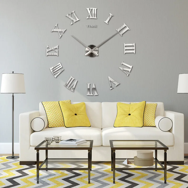 

27inch 3D Modern Wall Clock Sticker DIY Roman Numeral Acrylic Home Decor Mirror Wall Clock