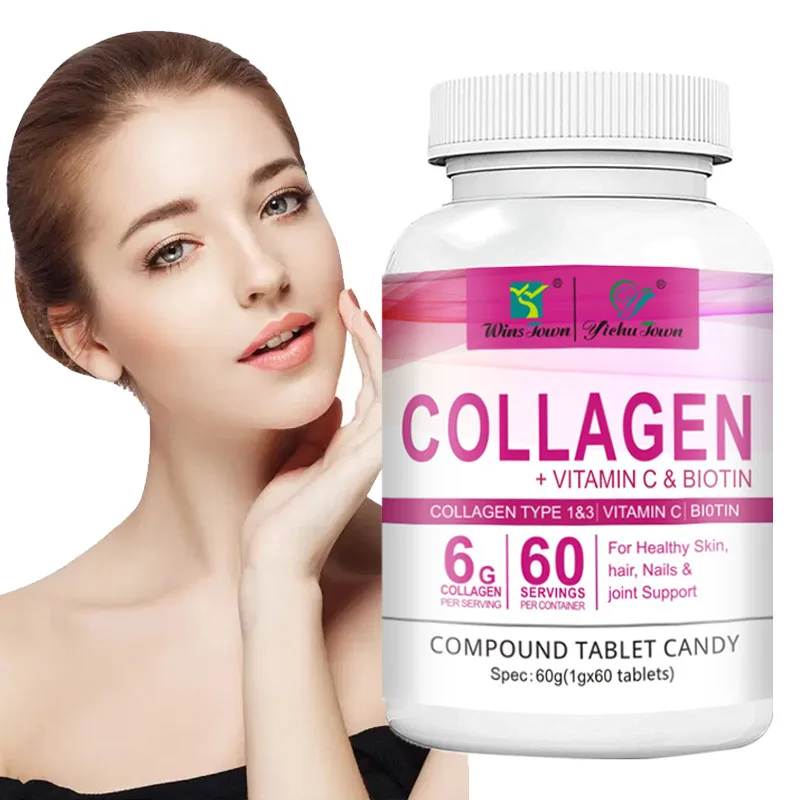 

Collagen Vitamin C Biotin tablets Private Label Vegan Organic Herbal Healthy Supplement Nails Hair Skin Whitening Zinc tablet