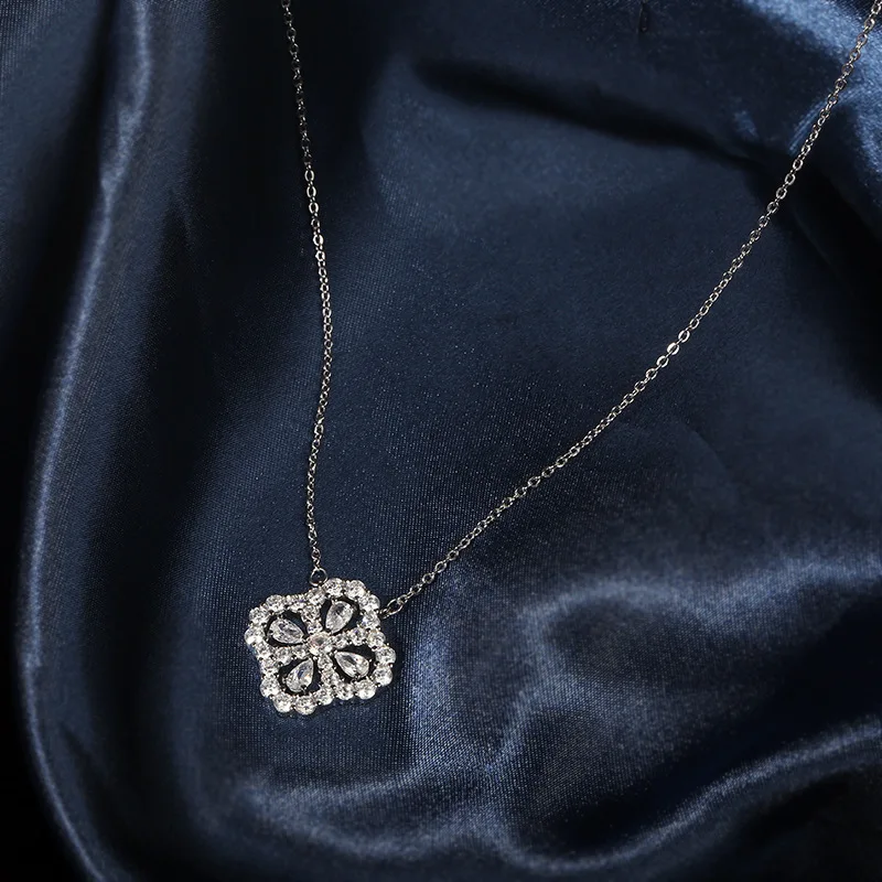 

Manufacturer direct sale Fashion Design KYNL0153 CZ Necklaces Shine 3A Zircon Flower Shape Necklaces For Women, Silver