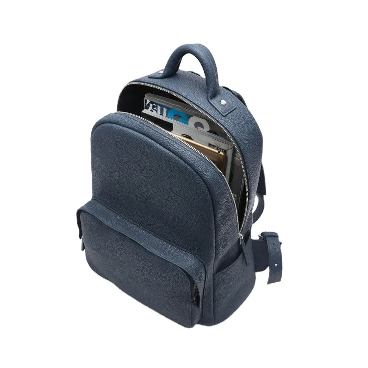 

Blu Flut full grain leather embossed brand logo men backpacks wholesale school leather backpack bag, Black,blue