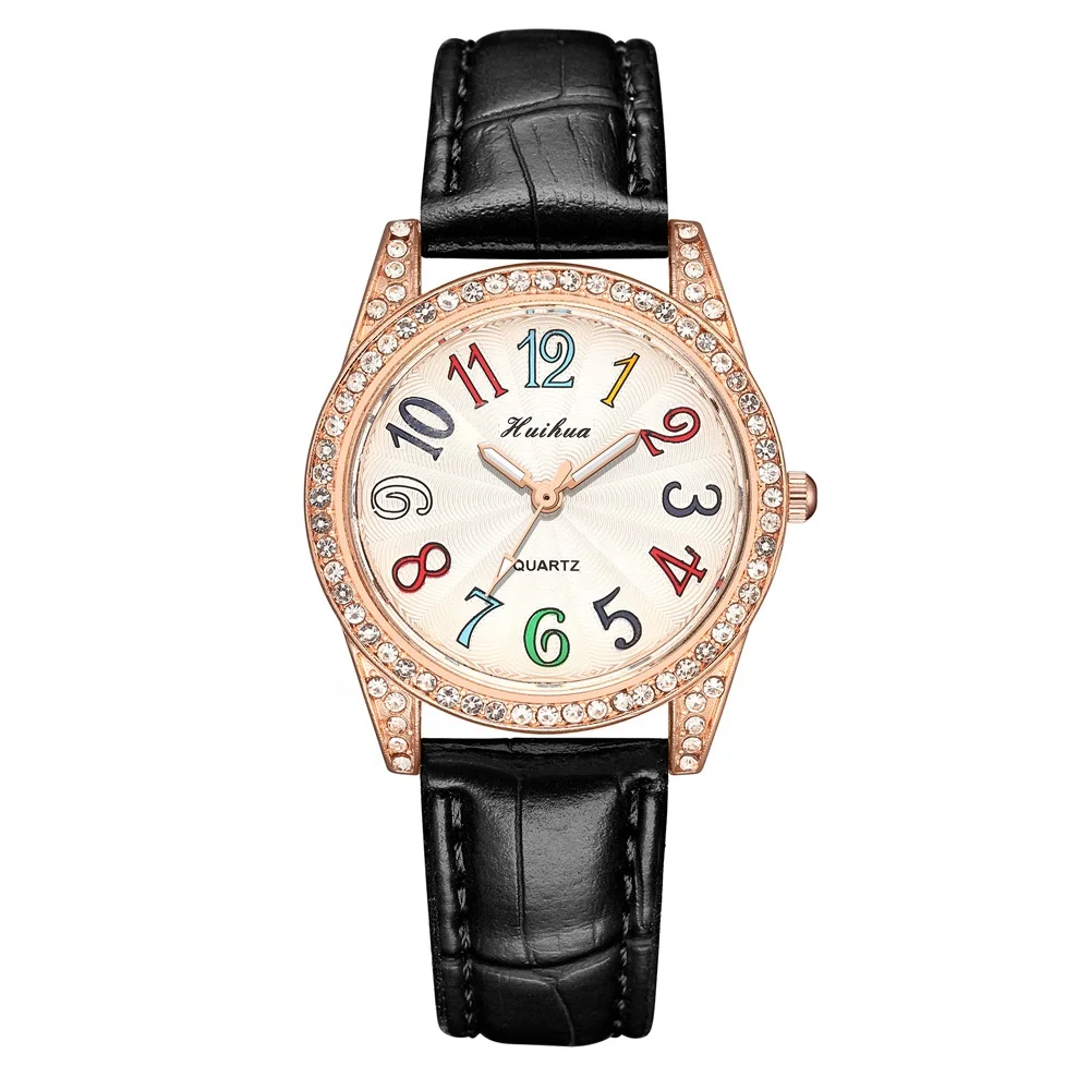 

2021Hot Luxury LW619 Elegant Diamond Watch For Women Quartz Leather Colorful Arabic Numerals Ladies Hand Watches