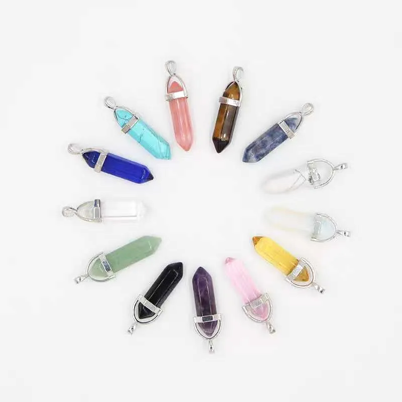 

Sells natural high fashion bullet healing crystal hexagonal point pendant