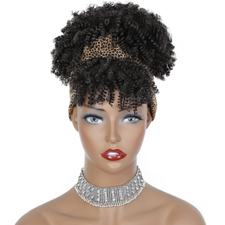 

Cheap Price Dropshipping Wholesale For Black Women Japan Mix Bun Private Label High Quality Synthetic Wigs Afro Kinky Headband