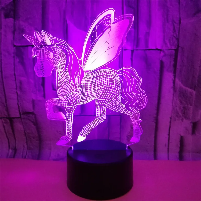 Popular remote control COLORFUL 3D Creative led lamp Unicorn Night Light for nursery kids