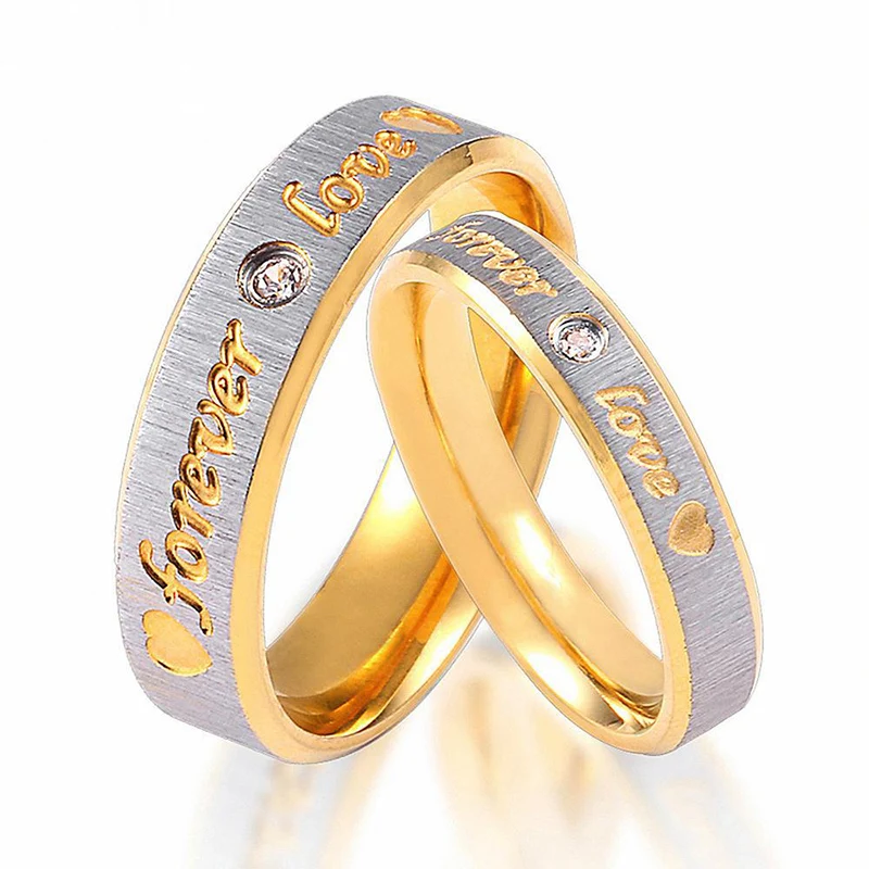 

Gold Plated Cubic Zirconia Forever Love Ring Set For Couple, Silver, gold