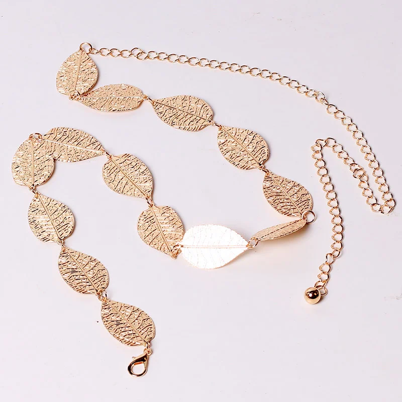 

Spot metal leaf belt large leaf waist chain wild simple dress belt women