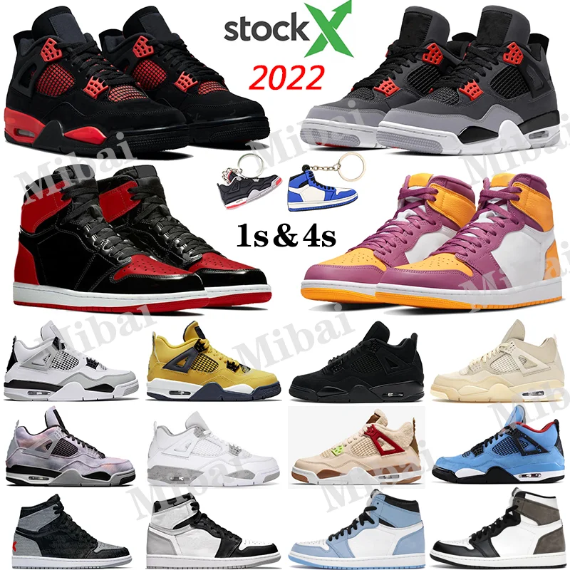 

2022 Newest In Stock X High retro OG quality Jordan 4 1 retro Bred Patent Red Thunder Brotherhood Basketball Shoes for men