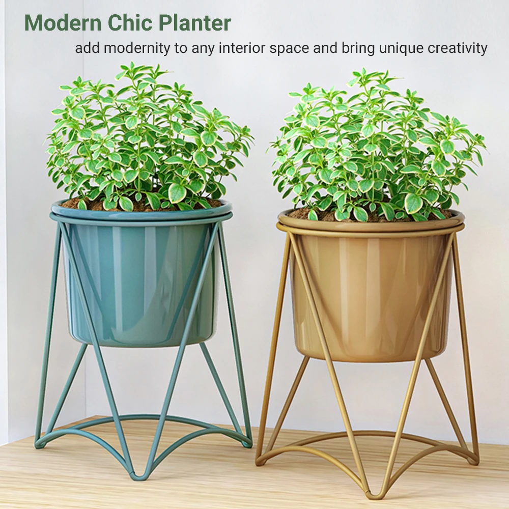 

Nordic Plant Pot with Stand Golden Flower Rack Iron Metal Display for Desk Floor Living Room Shelf INS Bonsai Trays