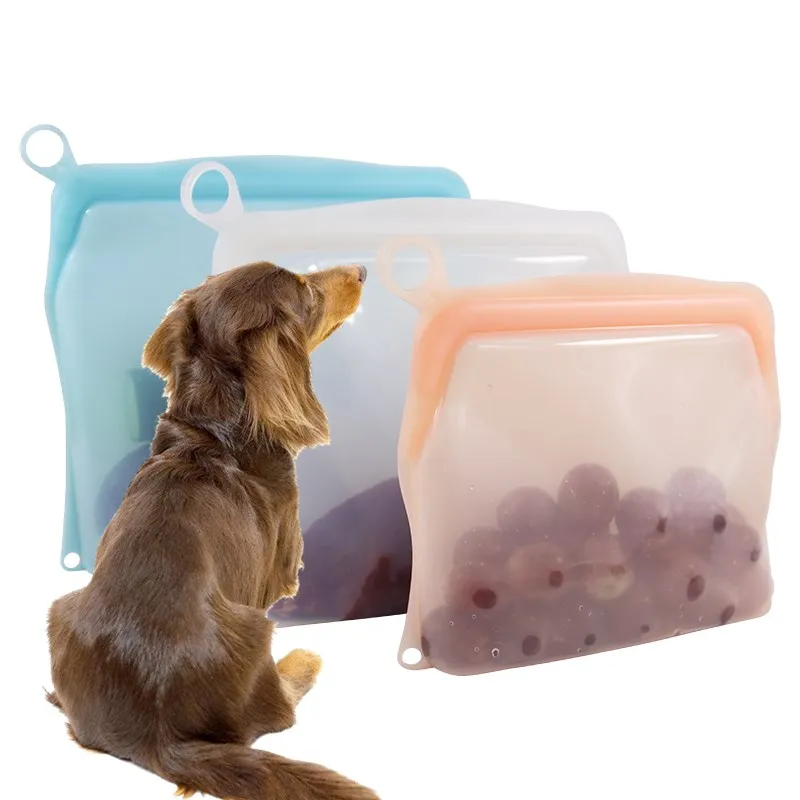 

Top selling products 2021 silicone bag freeze airtight food container set bpa free storage reusable pet food bag, Light blue,light green,clear,orange