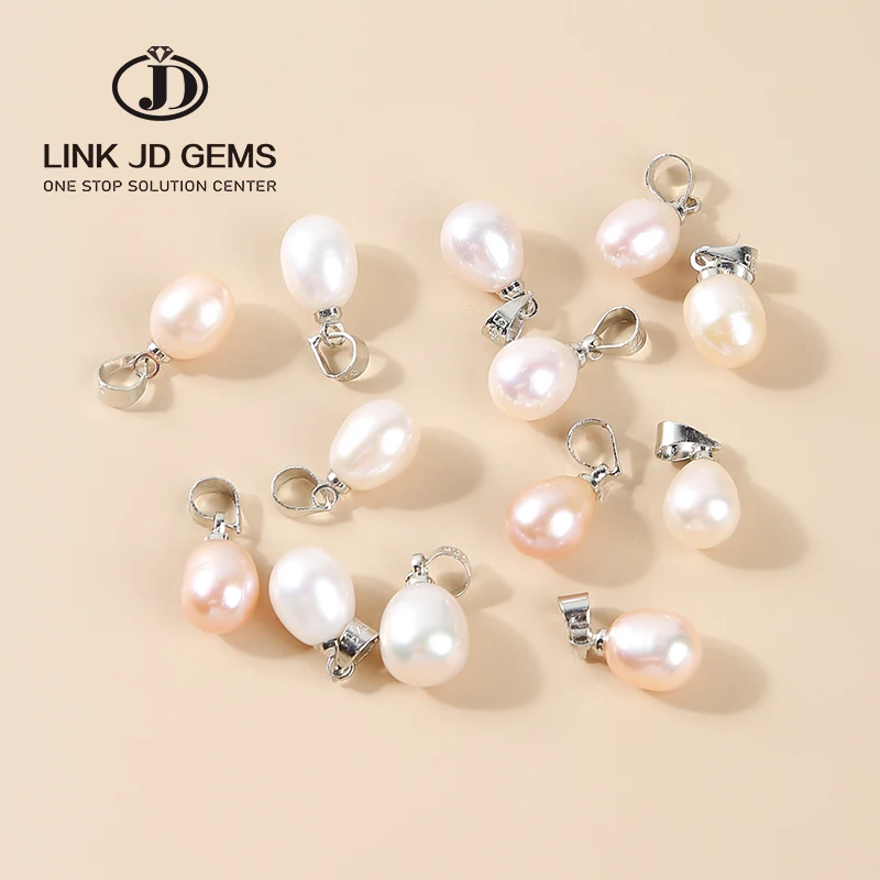 

JD Wholesale Natural Freshwater Pearl Pendants 7-8mm Rice Shape Beads Charms For Jewelry Making DIY Necklace Earrings