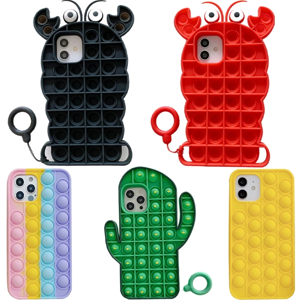 

Newest Pop Push Phone Case For iPhone 12, Push Bubble Fidget Toy Silicone Phone Cases Cover for iPhone 12 Pro Max, Multi colors