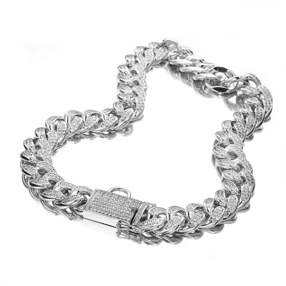 

JINDA New Pet Dog Collar Stainless Steel Chain Micro Zircon Lock Chain Necklace Collares De Perro, Colorful