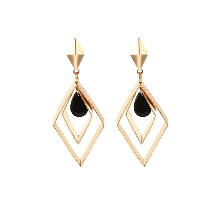 

Korean fancy design gold earring simple geometry black crystal stud earrings wholesale, As pic