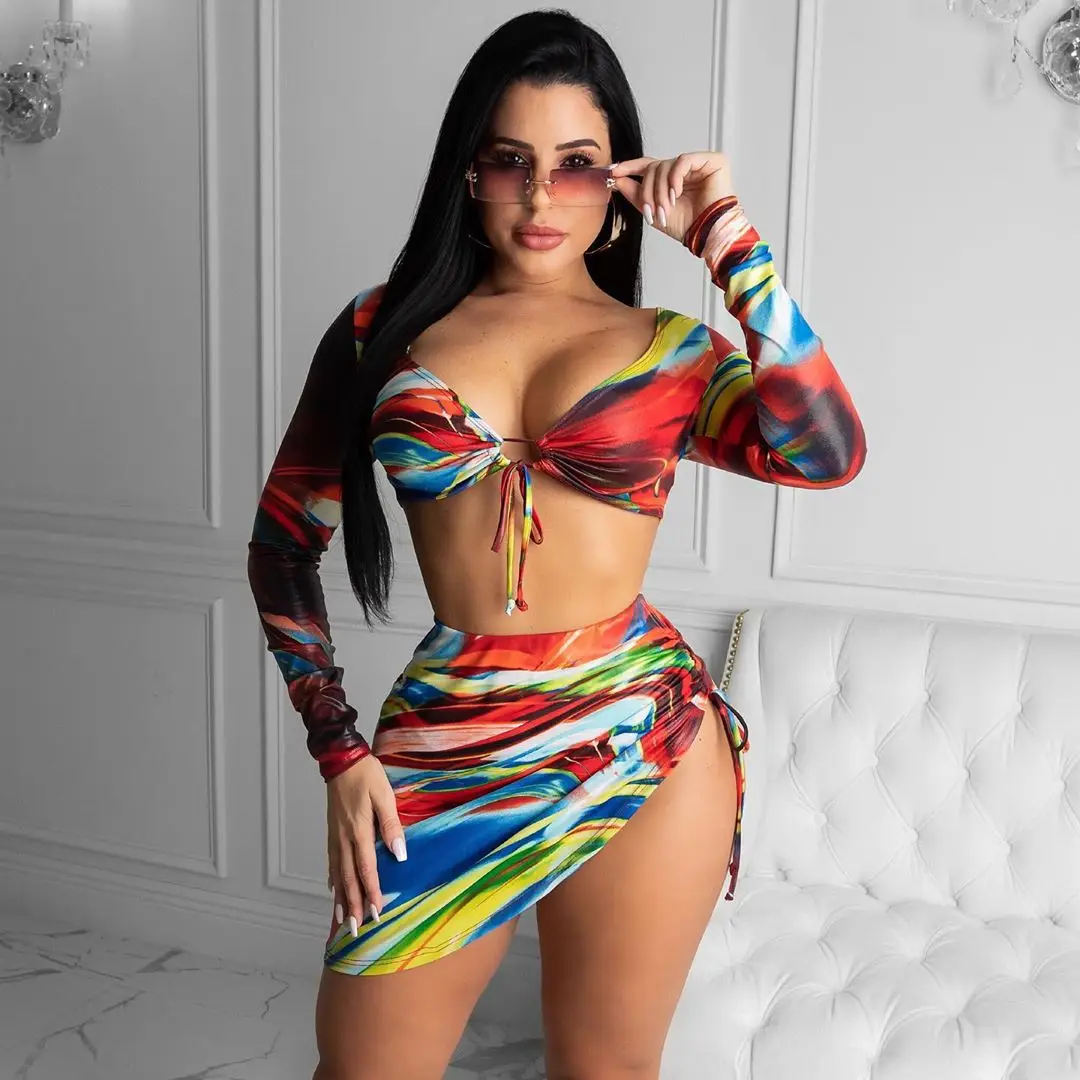 

Best Selling Bodysuit Short Sleeve Swimsuit Two Pieces Wrap High Waist Geometric Bathing Suits Swimwear Woman 2021