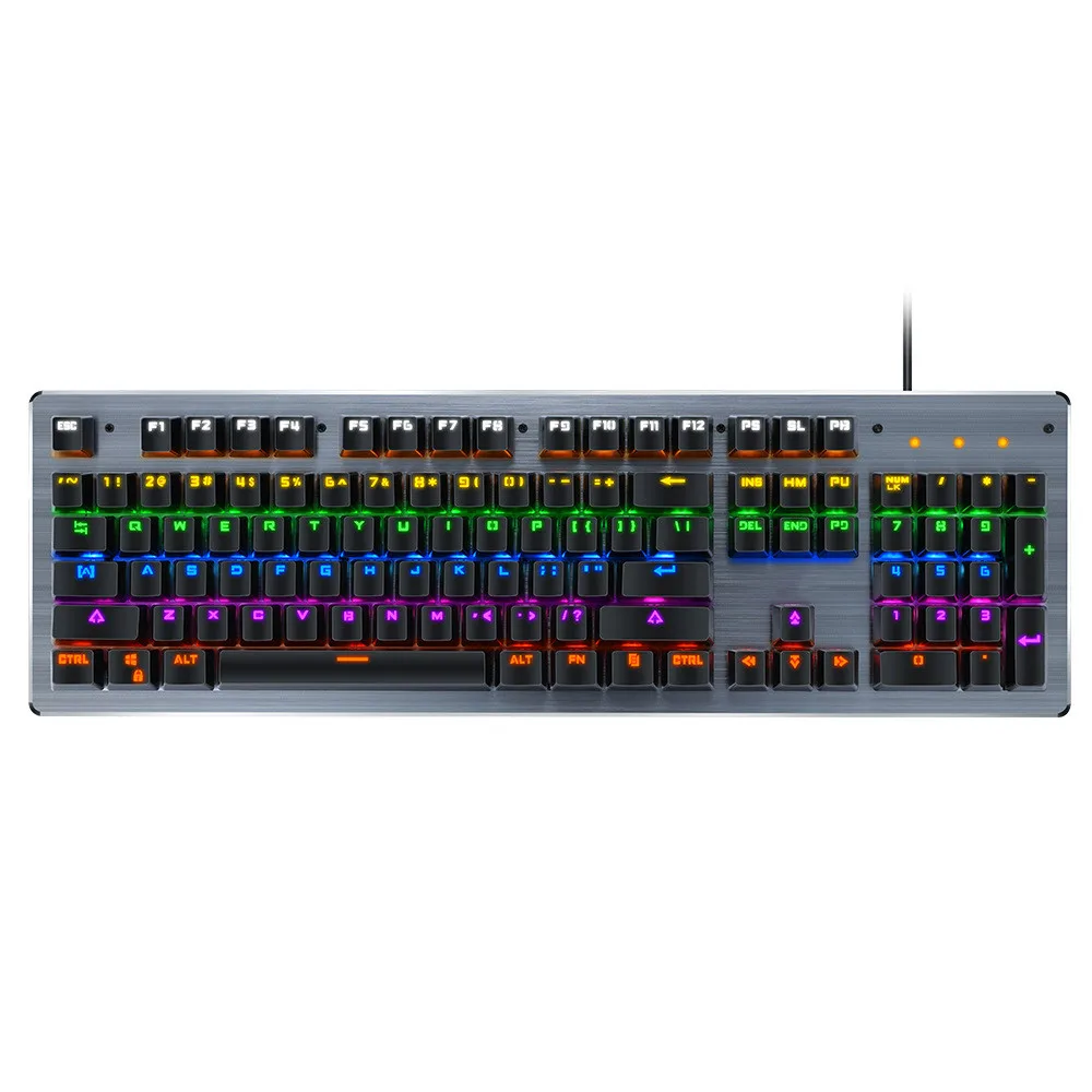 

Wholesales RGB LED Backlit Wired Mechanical Gaming Keyboard, Aluminum Base, 104 Standard Keys