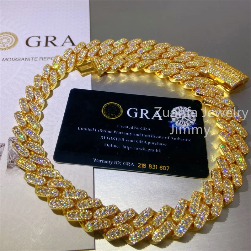 

GRA Certificates Can Pass Diamond Tester Iced Out Cuban Link Shining VVS Moissanite Necklace