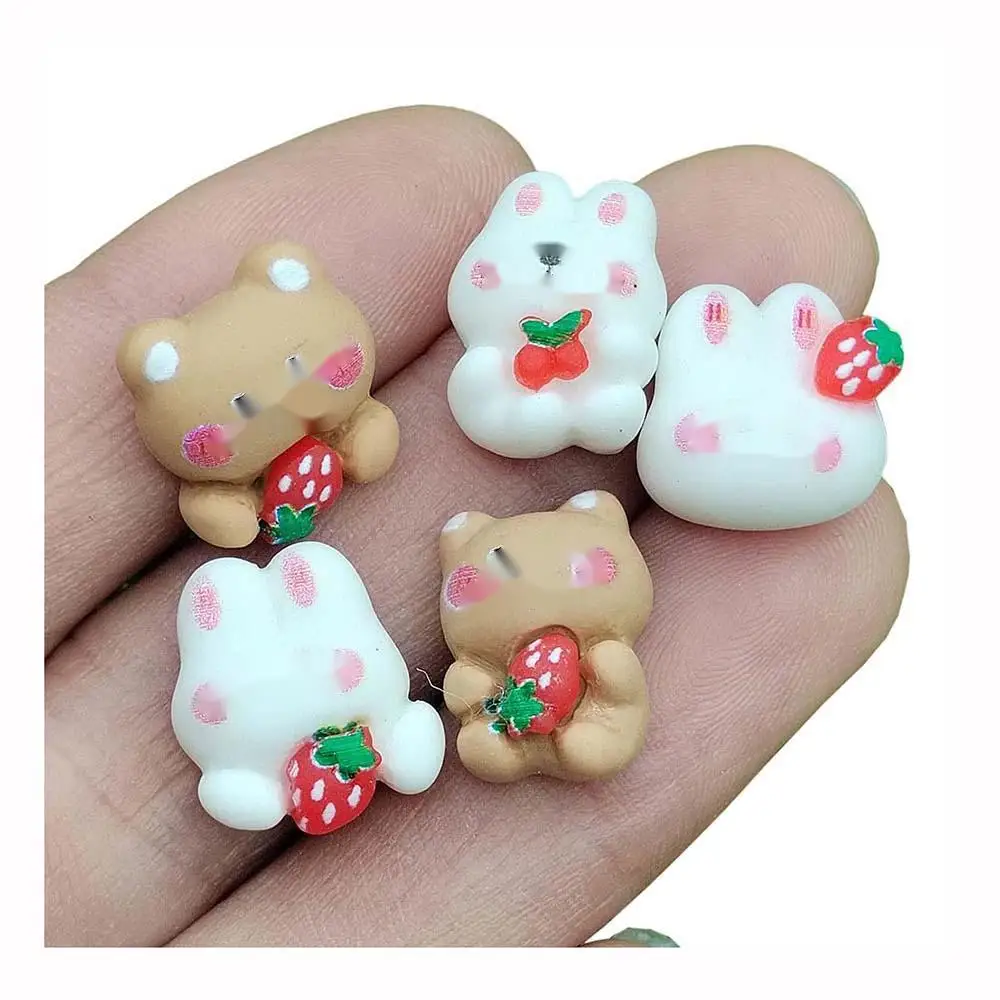 

Kawaii Little Strawberry Bear Rabbit Flatback Resin Cabochons For Kids Clip DIY Hair Ornament Accessories phone Decoration