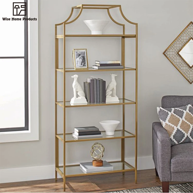 Modern Design Glass Vertical Stainless Steel Gold Etagere Metal