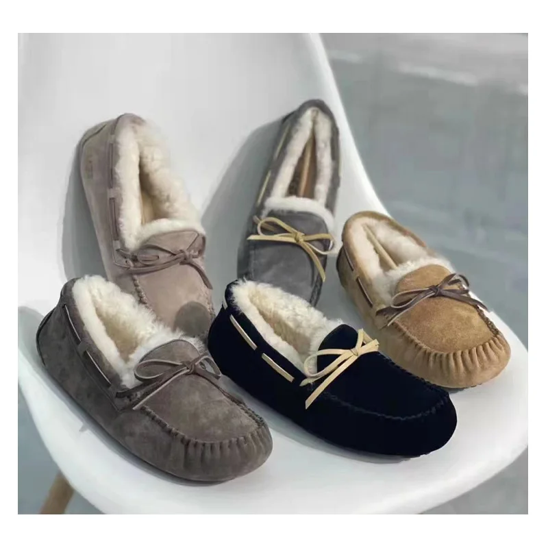 

Fast-Shipping High Quality Fashion Kid Suede Fur Flats genuine leather Casual Shoes womans loafers with fur for Women and Ladies, Camel,brown,gray,ect