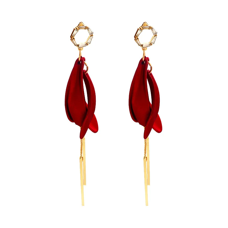 

chinese red flowers tassel earrings classic fashion accesorries