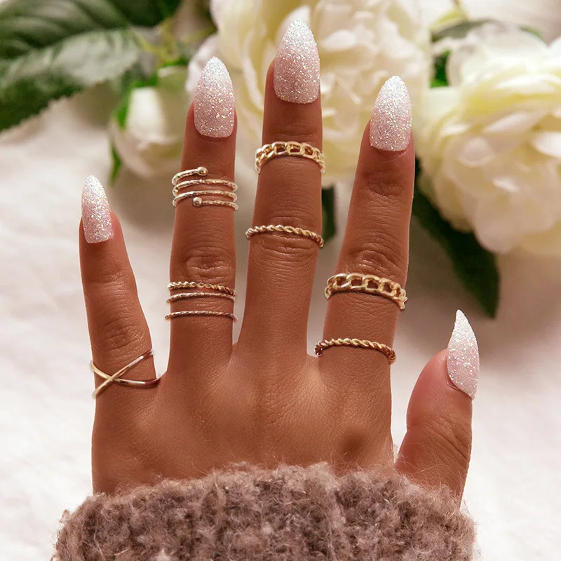 

8pc/set ring carved Cubic zirconia ring set ladies retro Gold Silver rings sets for all fingers boho