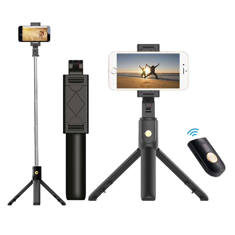 

K07 Universal Remote Integrated Tripod Stand Selfie Stick, Black, white