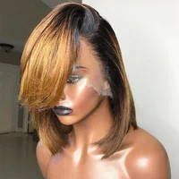 

14Inch Ombre Brown Color 1B/27 Side Part Short Bob Wig Virgin Remy 100% Human Hair Lace Front Wig