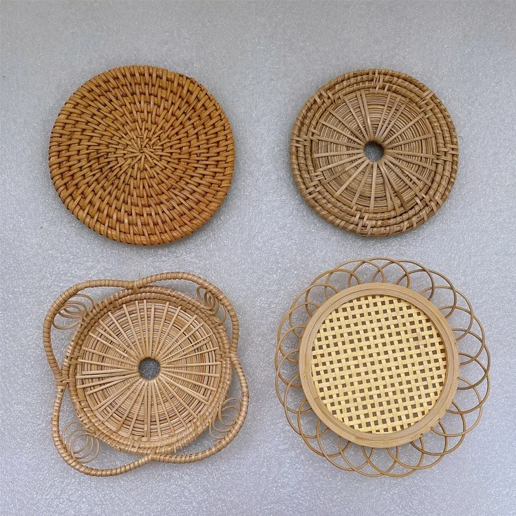

Rattan Coasters for Drinks Wooden Table, Farmhouse Wicker Coasters 10in Handwoven Rattan Coasters Set, Natural color